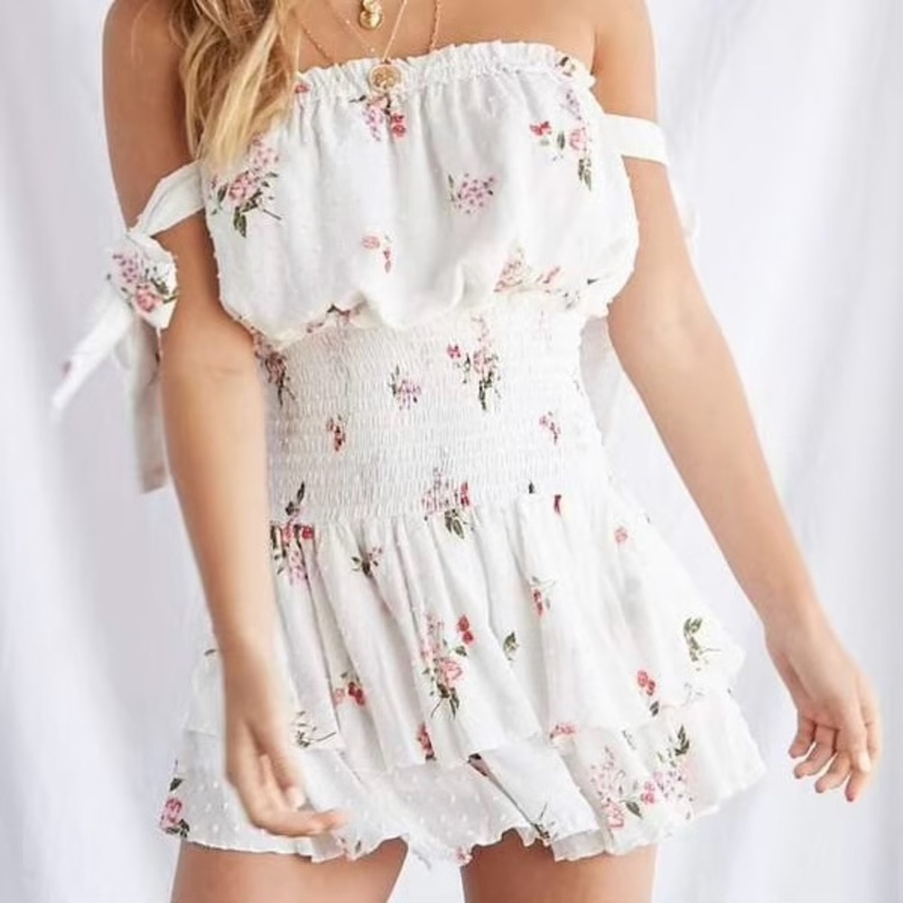 Forever 21 Floral Swiss Dot Skort Romper
